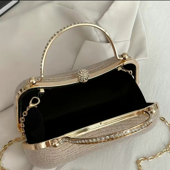 Mini Rhinestone Decor Chain Glitter Box Bag, Stylish Clip Satchel bag - Picture 2 of 3